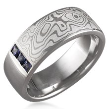 Mokume Block Wedding Band, 6 Princess Cuts